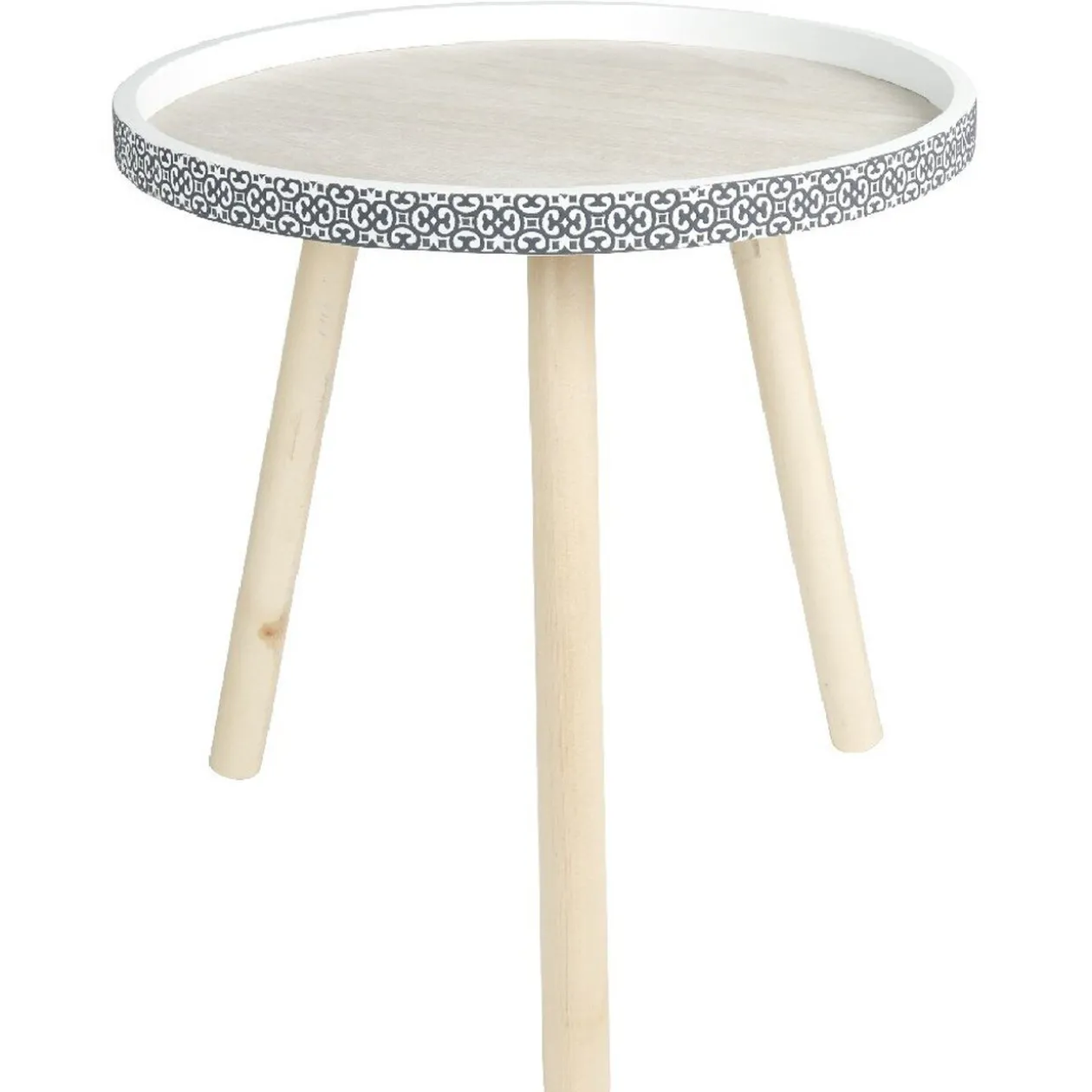 Bout de canapé rond design cyclade blanc et bois x2