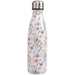 Bouteille isotherme inox blanc motif fleur multicolore 500 ml