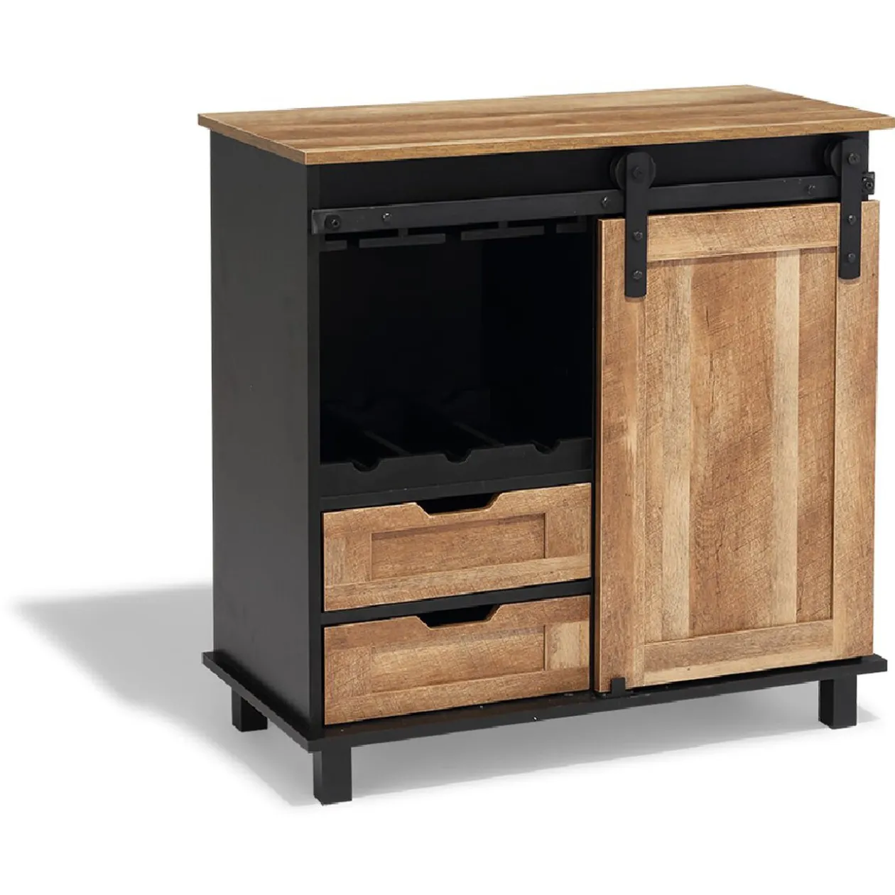 Buffet Florence noir et miel porte coulissante 2 tiroirs