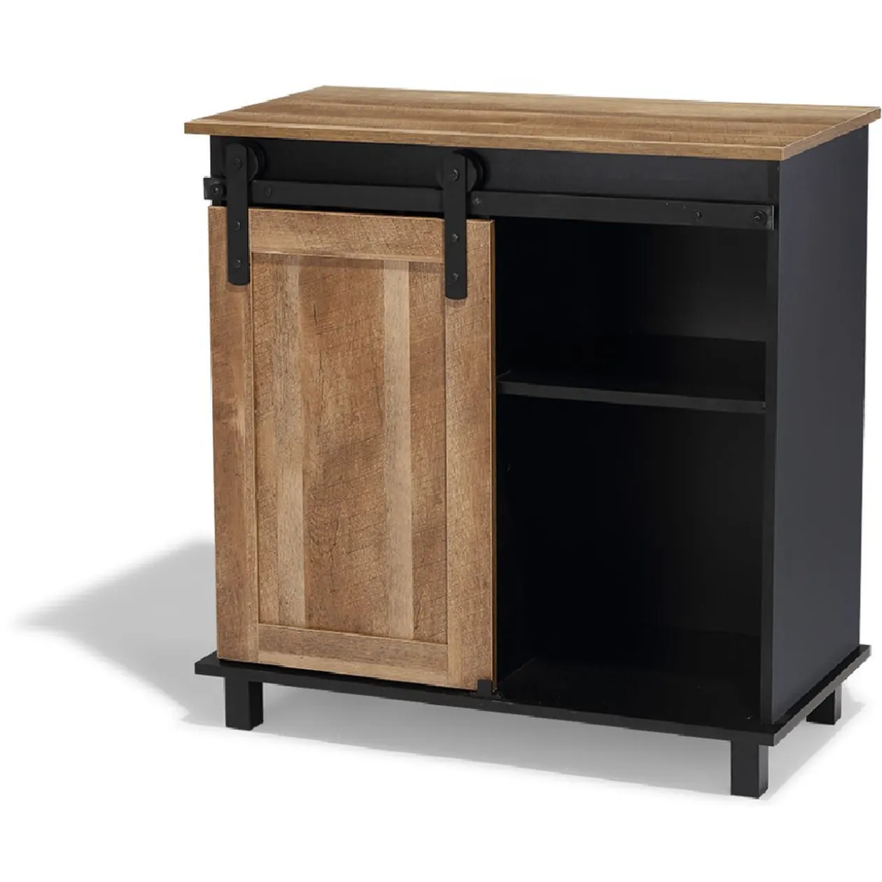 Buffet Florence noir et miel porte coulissante 2 tiroirs