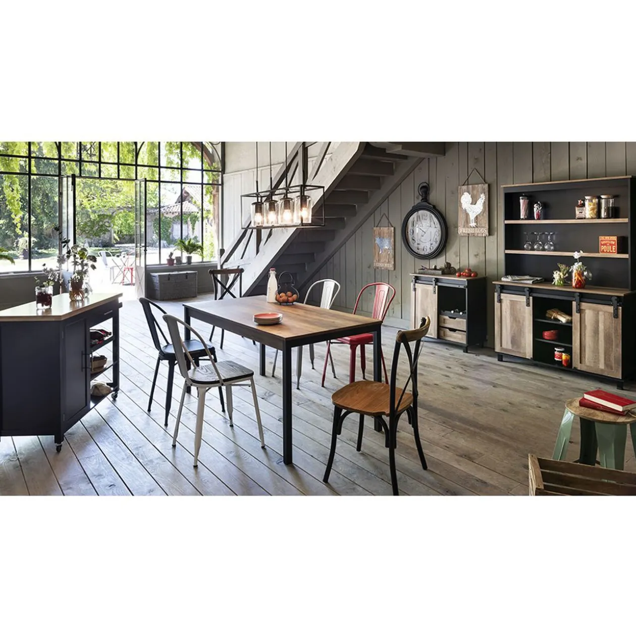 Buffet Florence noir et miel porte coulissante 2 tiroirs