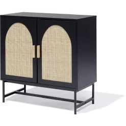 Buffet Fuji noir cannage naturel - L80xP38xH80 cm