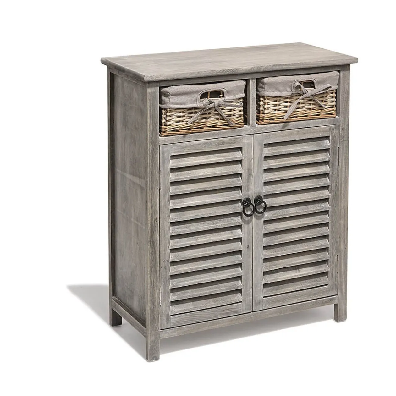 Buffet Saint-Malo anthracite 2 portes et 2 panières tressées