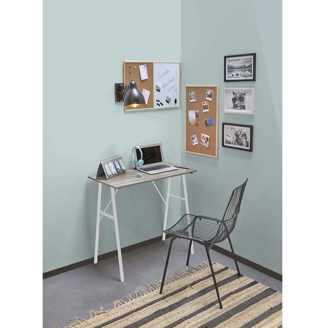 Bureau Kate métal et bois naturel blanc