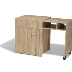 Bureau rétractable Evan naturel 1 porte 2 niches