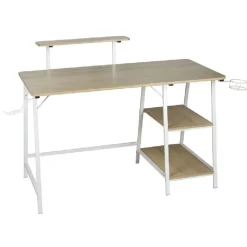 Bureau Troy en métal et bois blanc et naturel 118x61,5x73/92cm