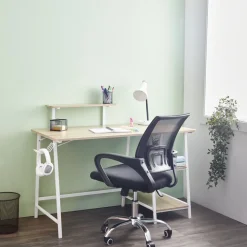 Bureau Troy en métal et bois blanc et naturel 118x61,5x73/92cm