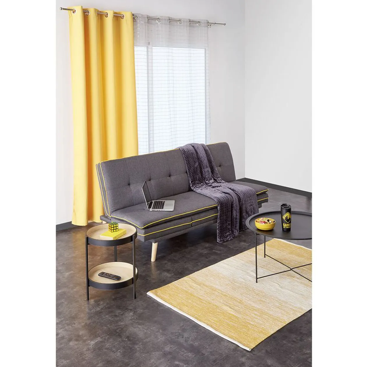 Canapé convertible Annick gris couture jaune