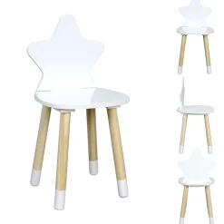 Chaise bois enfant dossier forme étoile naturel et blanc 28x27xH54cm