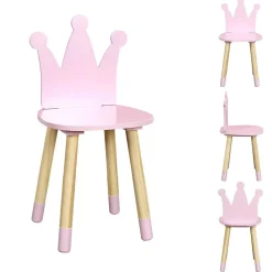 Chaise bois enfant dossier forme couronne naturel et rose 28x27xH54cm