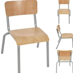 Chaise écolier enfant métal bois naturel et gris 34x33xH50cm