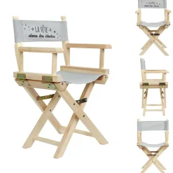 Chaise directeur enfant La tête dans les étoiles bois naturel et gris