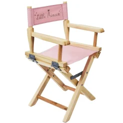 Chaise directeur enfant Little Princesse bois naturel et rose H57cm