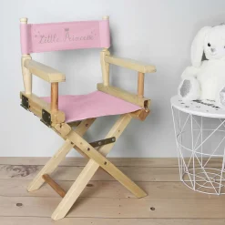 Chaise directeur enfant Little Princesse bois naturel et rose H57cm