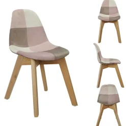 Chaise enfant Leonie bois assise patchwork marron et rose 31x35xH58cm