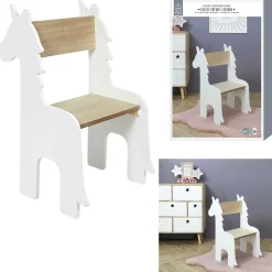 Chaise enfant Licorne bois naturel et blanc 33x41xH60cm