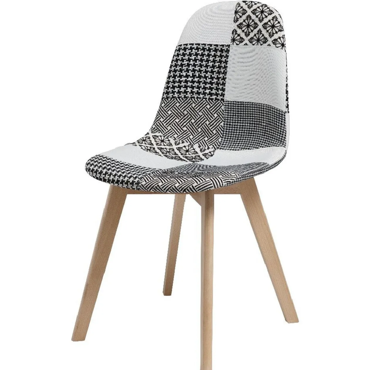 Chaise scandinave Chloé tissu noir et blanc x2