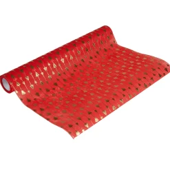 Chemin de table de Noël rouge et doré motif sapins