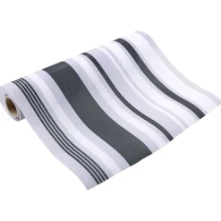 Chemin de table effet jute imprimé rayé gris blanc noir L400x28 cm