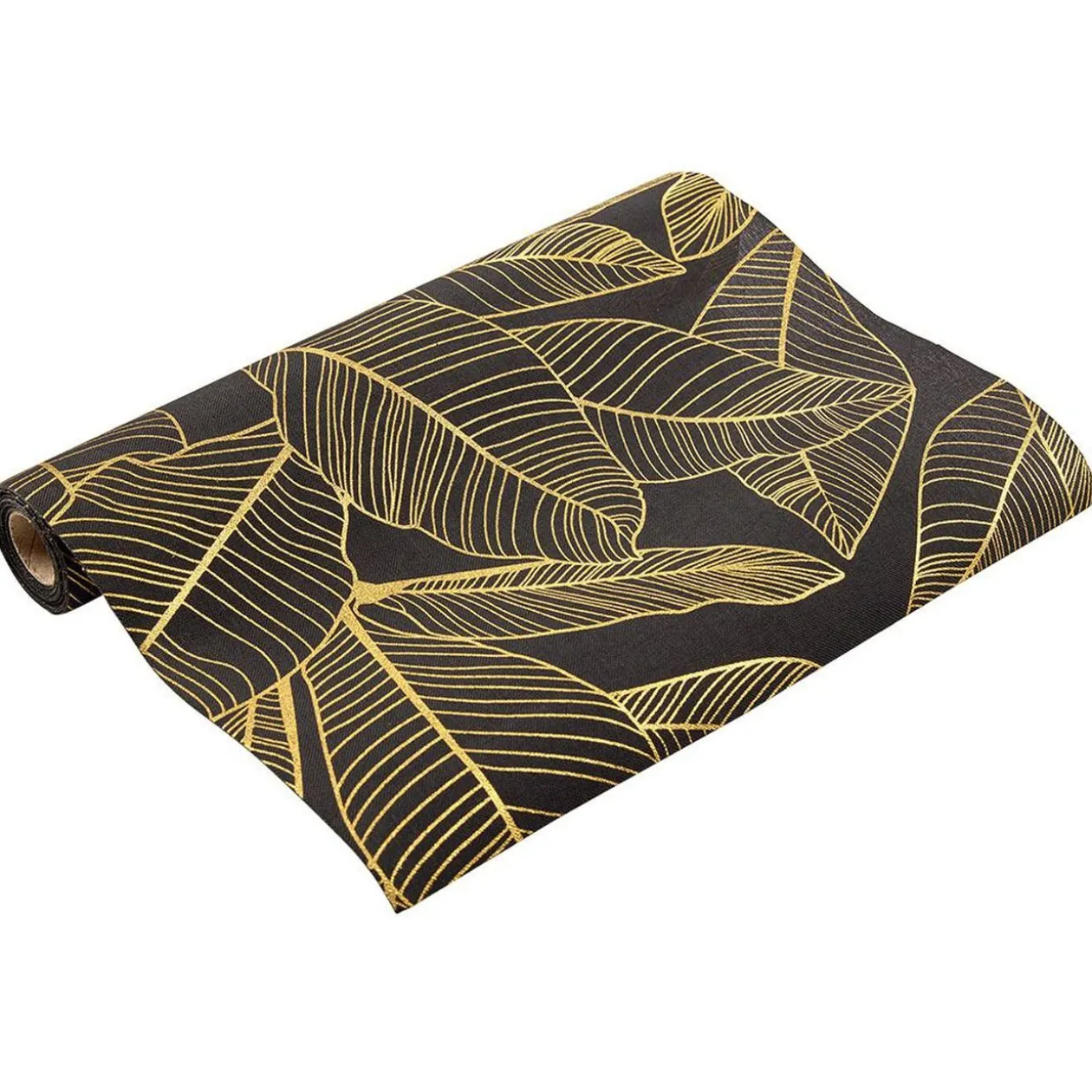 Chemin de table effet jute imprimé feuillage doré L400x28 cm