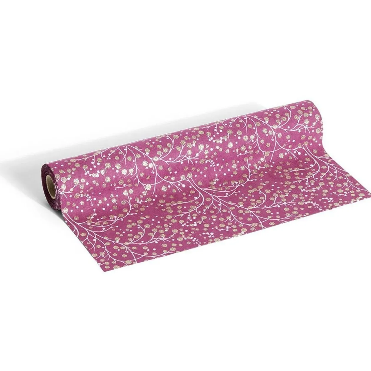 Chemin de table effet suédine rouge imprimé branchage 4m