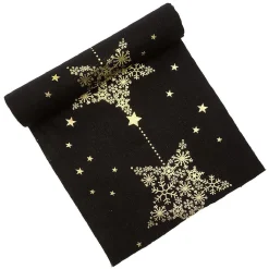 Chemin de table en tissu noir motif flocon doré