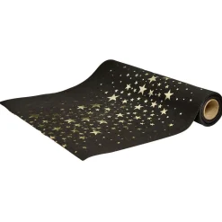 Chemin de table en tulle noir motif étoile doré