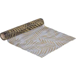 Chemin de table noir motif feuille doré