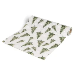 Chemin de table Noël blanc motifs sapins et flocons 3m