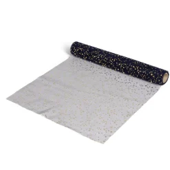 Chemin de table tulle bleu motif étoile dorée 3m