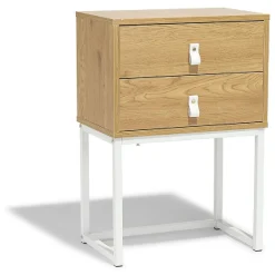 Chevet Boston blanc et bois clair 2 tiroirs