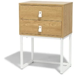 Chevet Boston blanc et bois clair 2 tiroirs