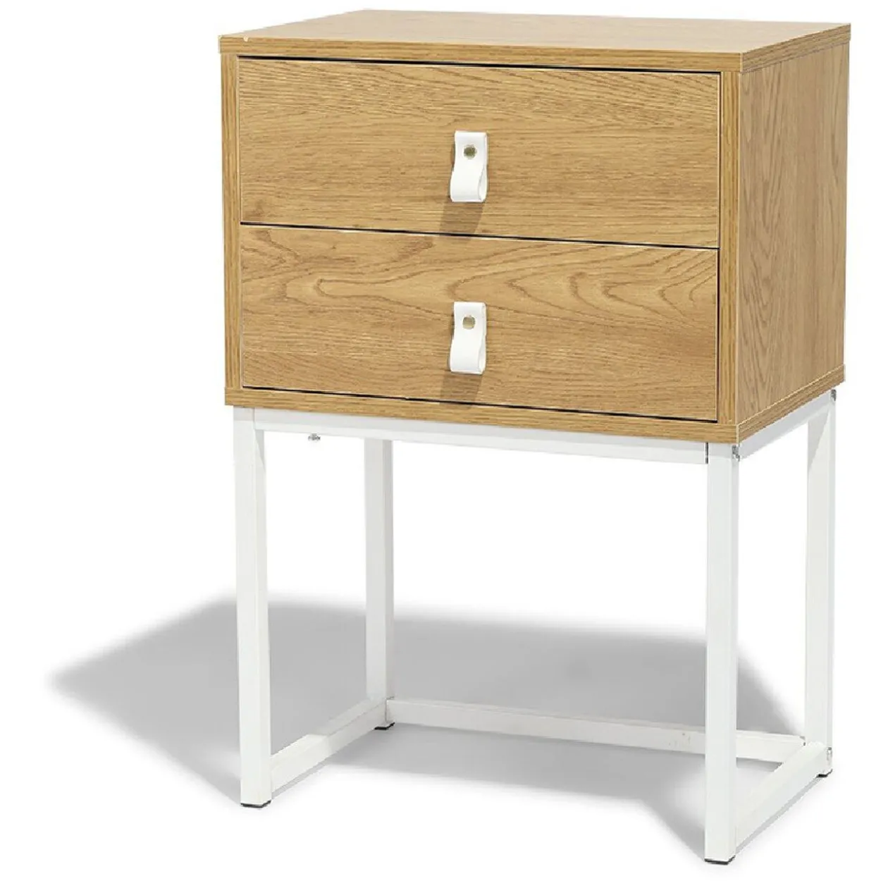 Chevet Boston blanc et bois clair 2 tiroirs