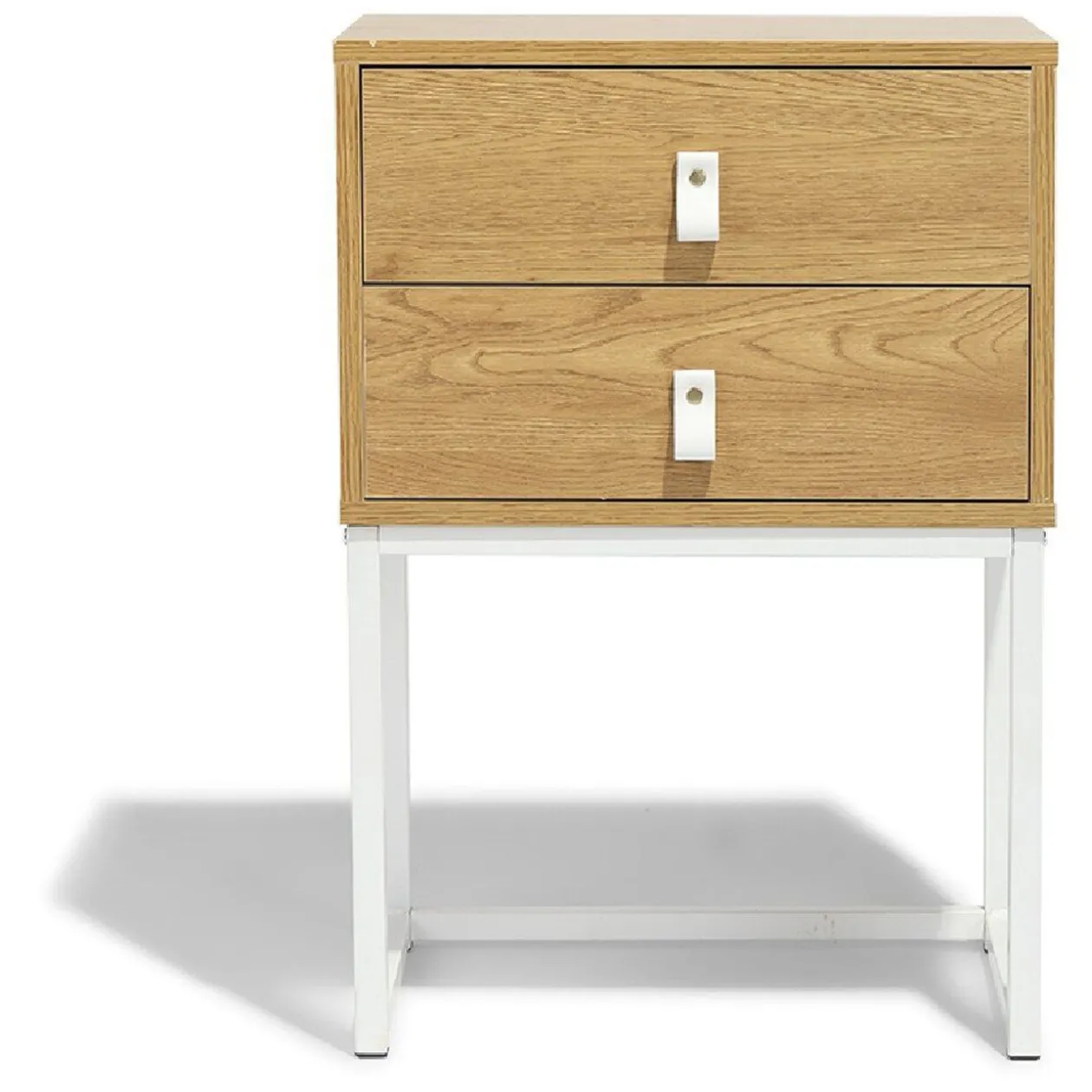 Chevet Boston blanc et bois clair 2 tiroirs