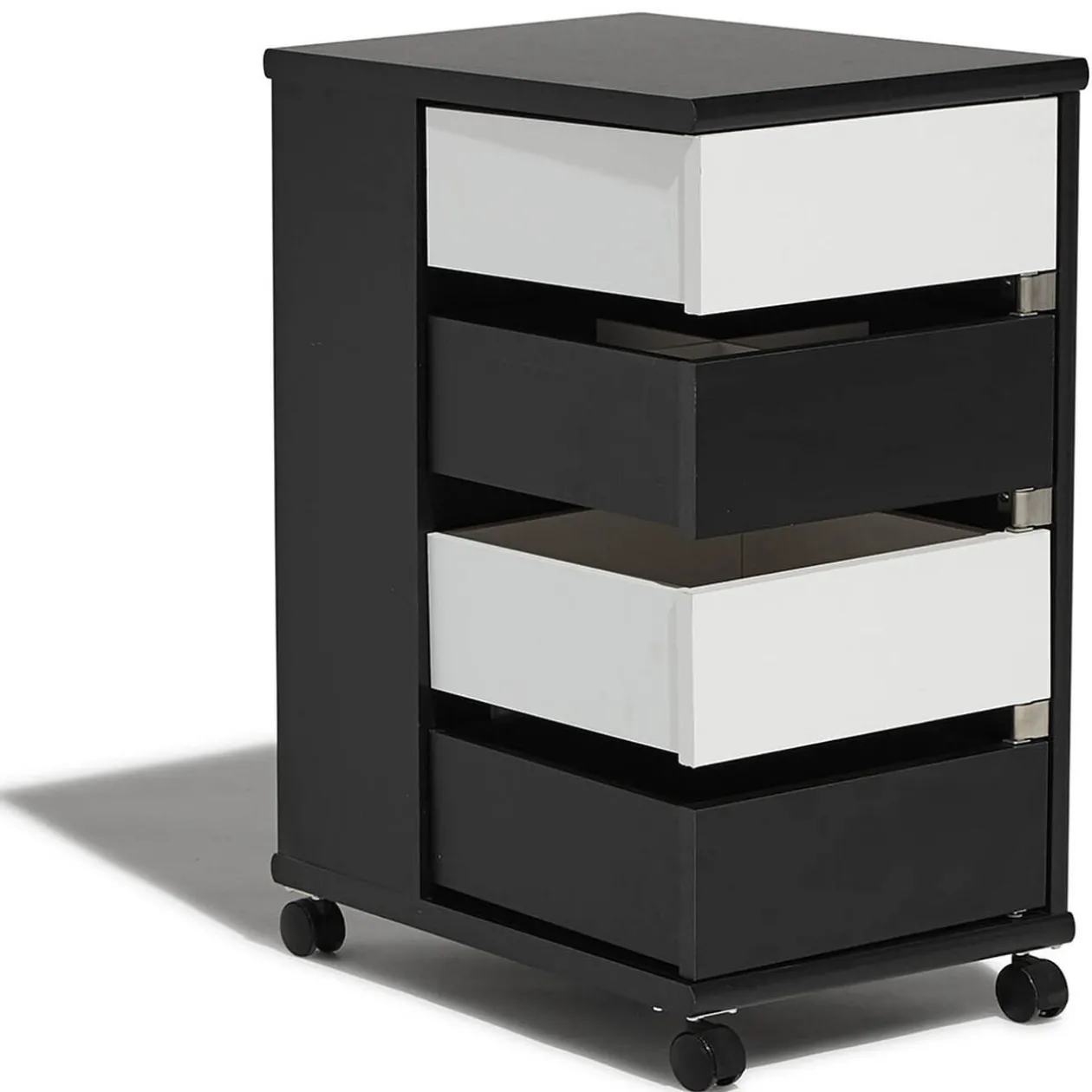 Chiffonnier Andy noir et blanc 4 tiroirs et 2 niches