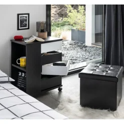 Chiffonnier Andy noir et blanc 4 tiroirs et 2 niches