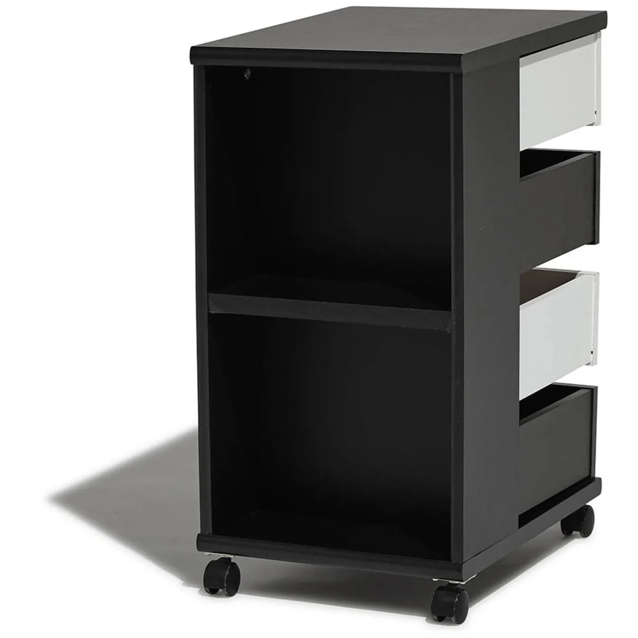 Chiffonnier Andy noir et blanc 4 tiroirs et 2 niches