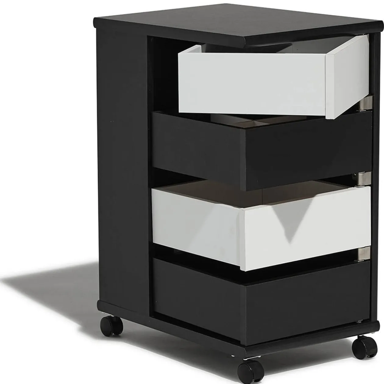 Chiffonnier Andy noir et blanc 4 tiroirs et 2 niches