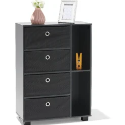 Chiffonnier noir Utah 4 tiroirs et 2 niches