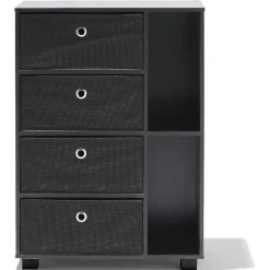 Chiffonnier noir Utah 4 tiroirs et 2 niches
