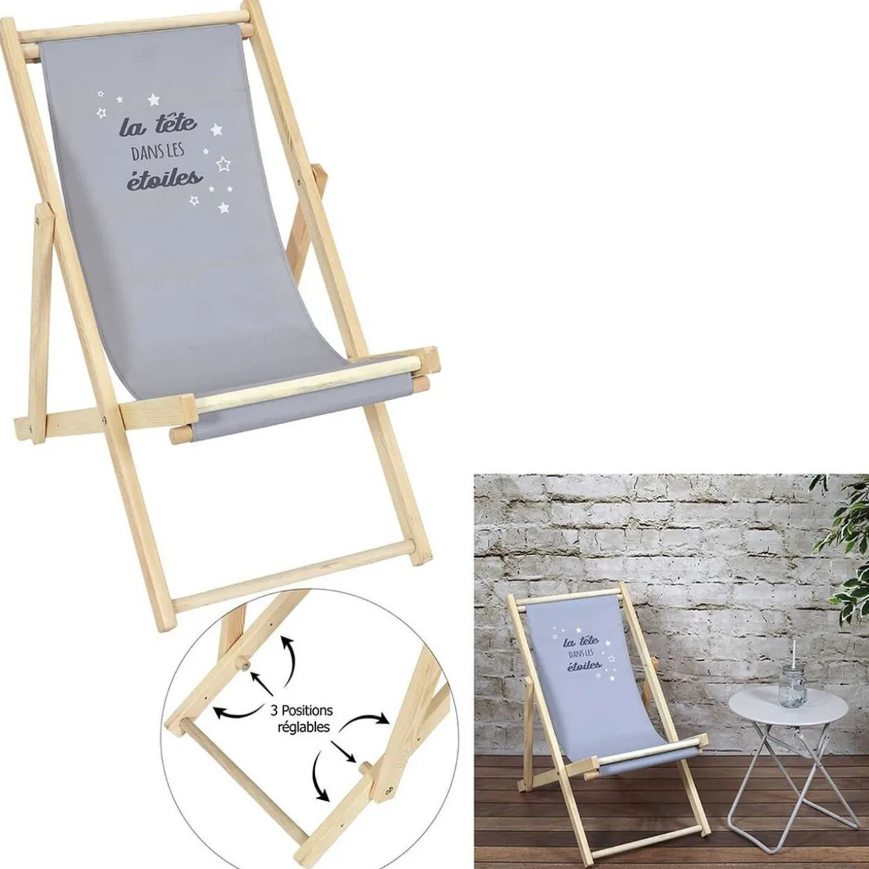 Chilienne enfant bois La tête dans les étoiles gris 49x80xH69cm