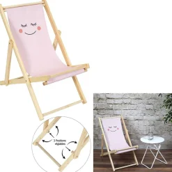 Chilienne enfant bois motif sourire dormeur rose 49x80xH69cm