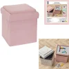 Coffre pouf pliable couvercle brique construction peau de pêche rose