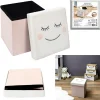 Coffre pouf pliable motif sourire Rose - 30x30xH30 cm