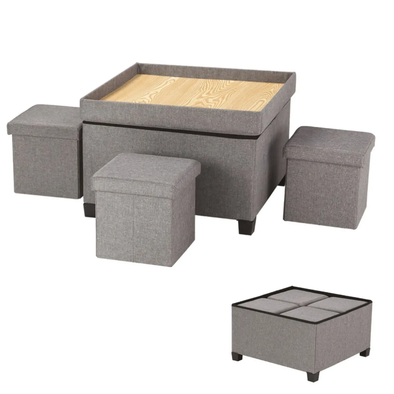 Coffre/Table et 4 poufs de rangement