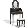Coiffeuse avec tabouret Birmingham noire et miel 3 tiroirs
