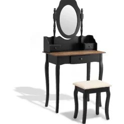 Coiffeuse avec tabouret Birmingham noire et miel 3 tiroirs