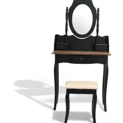 Coiffeuse avec tabouret Birmingham noire et miel 3 tiroirs
