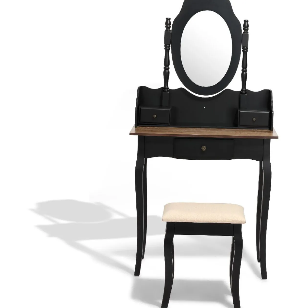 Coiffeuse avec tabouret Birmingham noire et miel 3 tiroirs