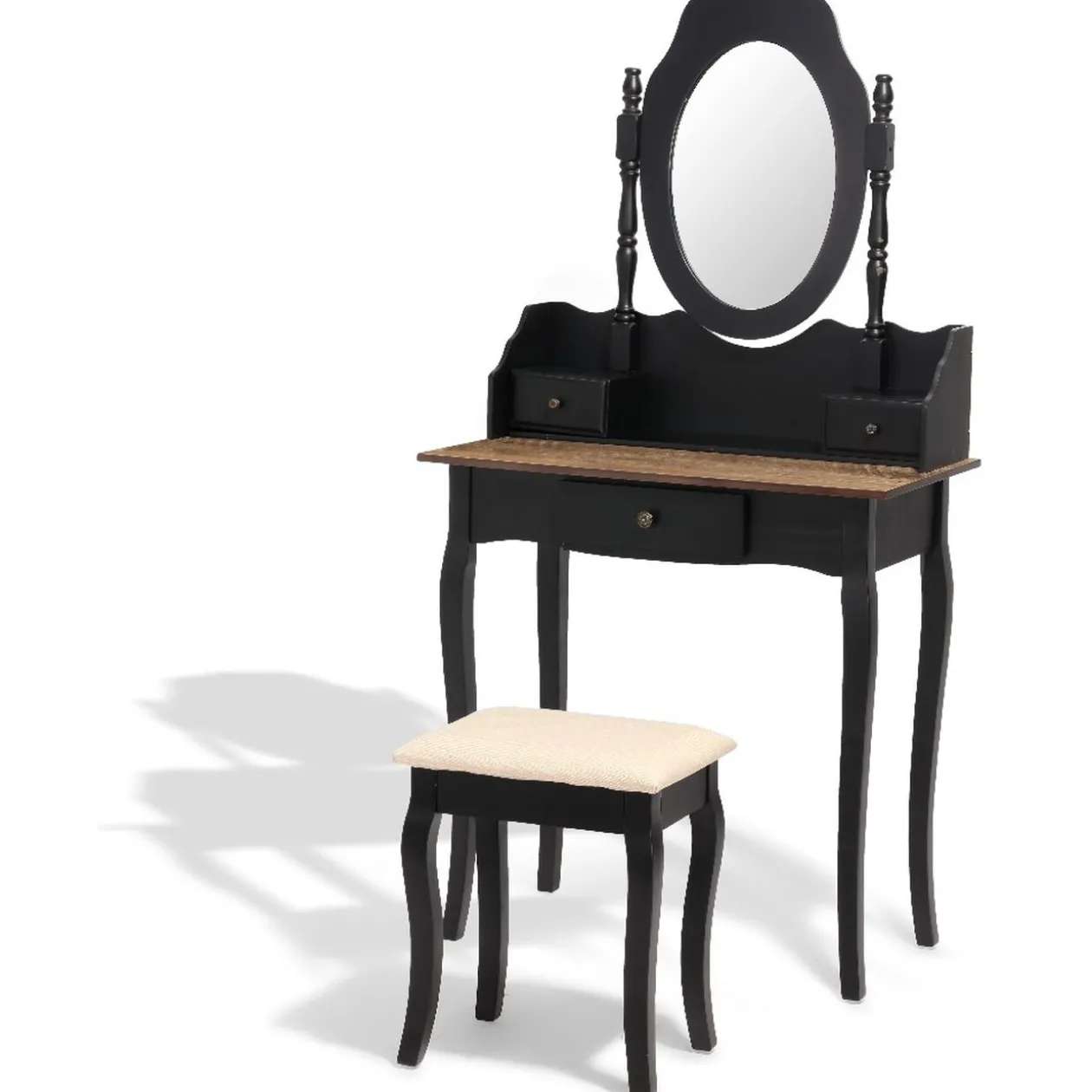 Coiffeuse avec tabouret Birmingham noire et miel 3 tiroirs